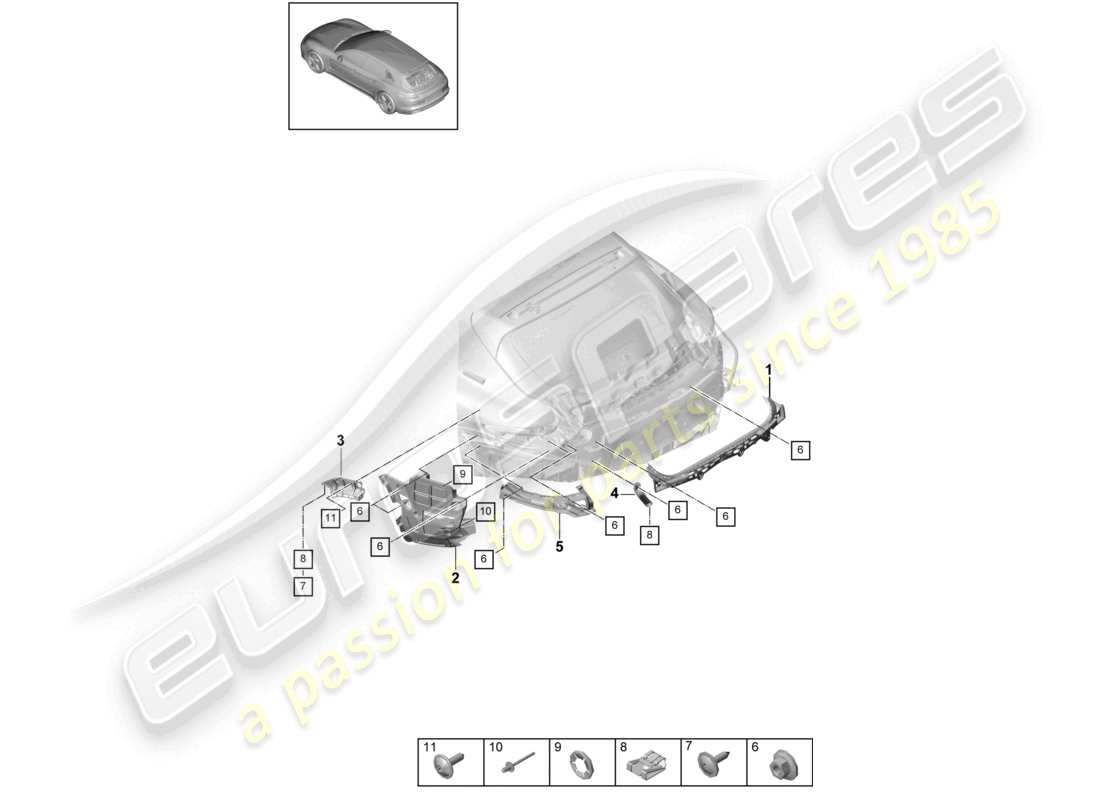porsche 2021 (panamera 971-1) befestigungsteile heckstoßstange ersatzteildiagramm