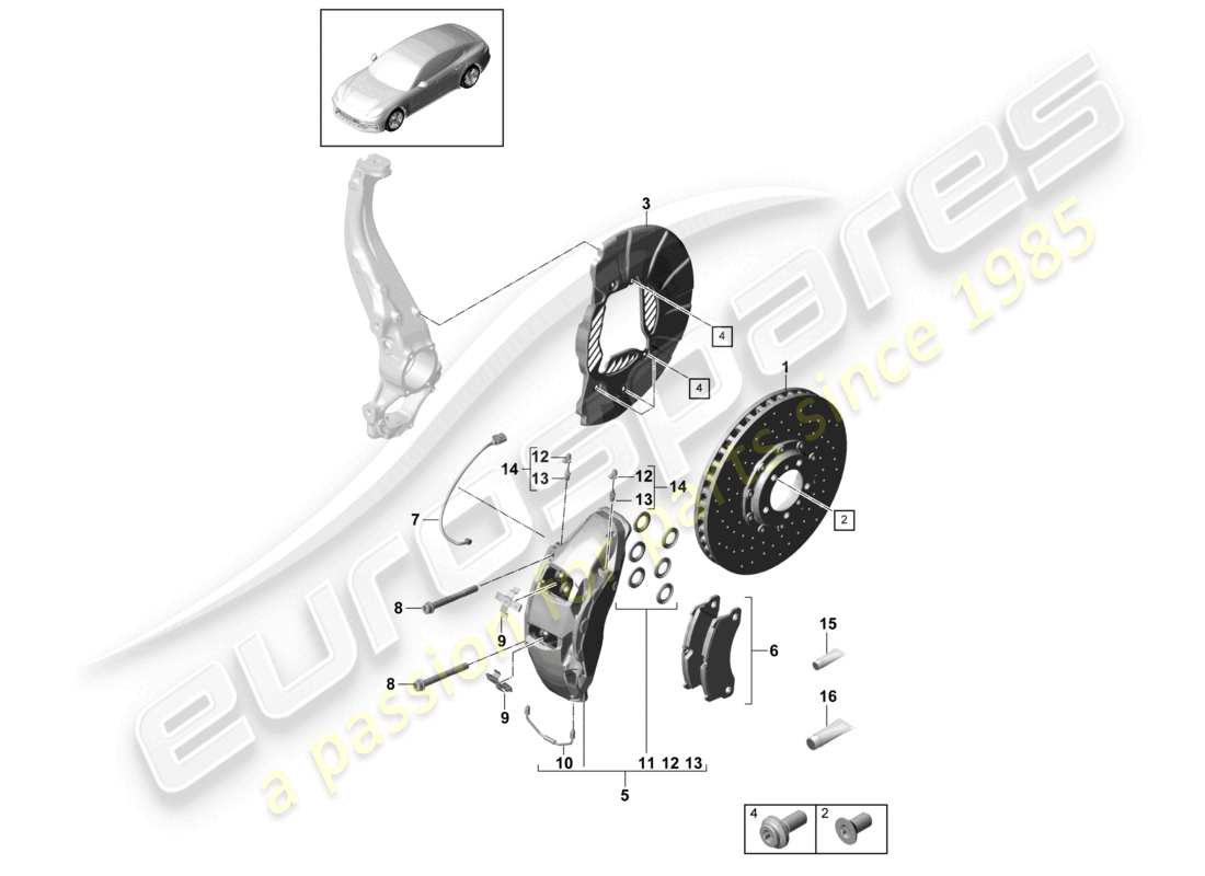 porsche 2021 (panamera 971-1) scheibenbremse pccb vorderachse ersatzteildiagramm
