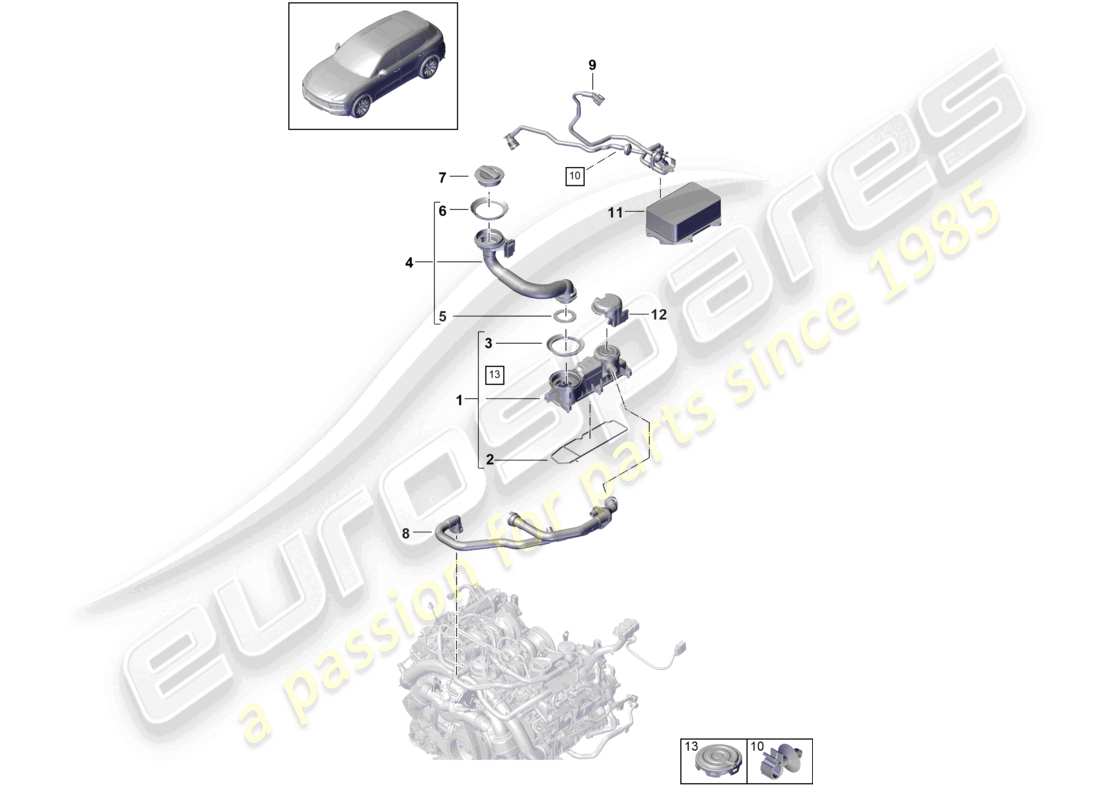 porsche 2024 (cayenne e3 9ya/9yb) entlüftung für zylinderblock-ölabscheider teilediagramm