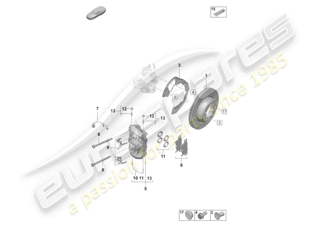 porsche 2023 (taycan 9j1-1) scheibenbremse 19 hinterachse weiß/schwarz ersatzteilzeichnung