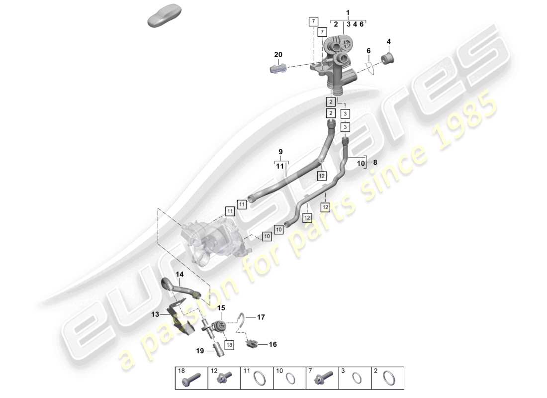 porsche 2021 (718 cayman gt4) kühlmittelkühlsystem verteiler für kühlmittel motorteildiagramm