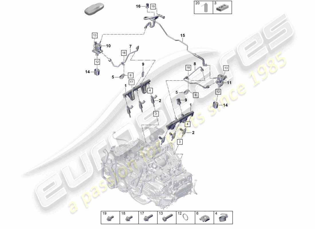 porsche 2020 (718 cayman gt4) einspritzsystem hochdruckpumpe hochdruckinjektor teilediagramm