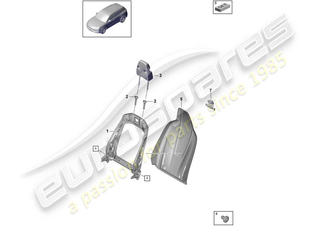porsche 2023 (cayenne e3 9ya/9yb) lehnenrahmen lehnenschale sportsitz teilediagramm