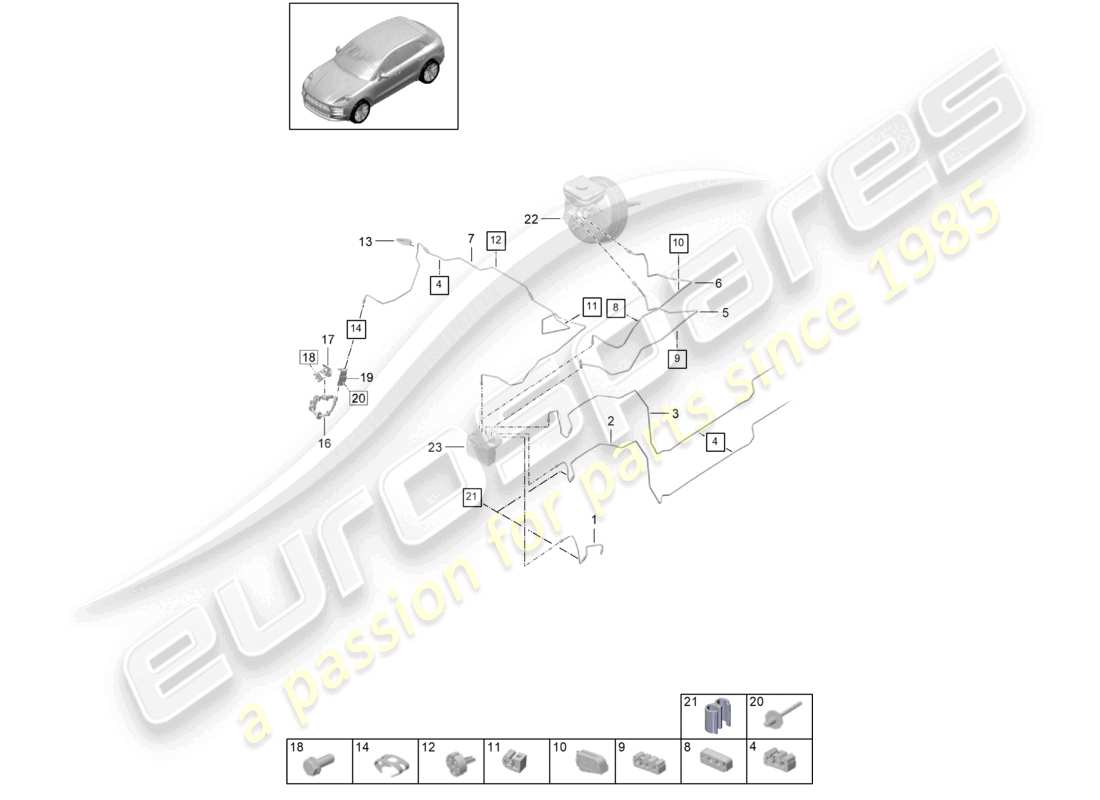 porsche 2023 (macan) bremsleitung vorne vorderes ende teilediagramm