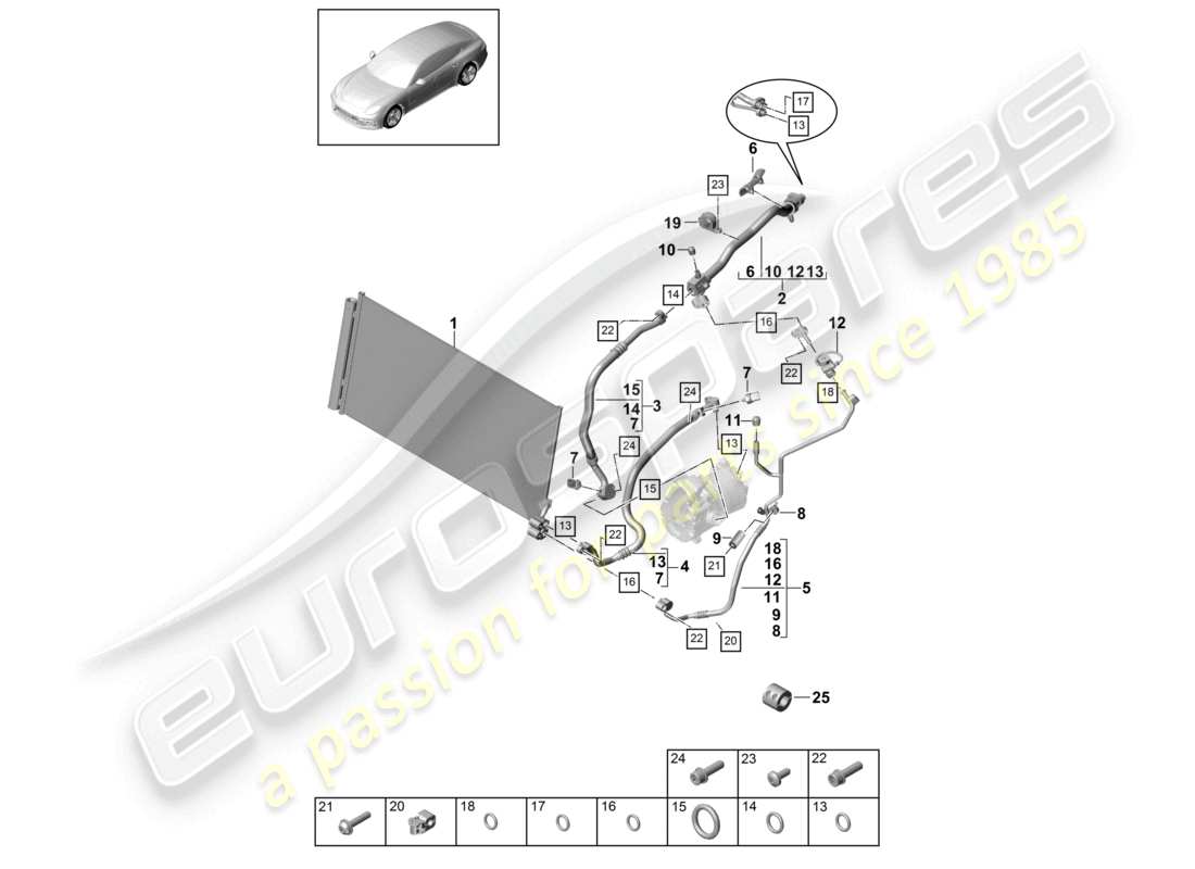 porsche 2021 (panamera 971-1) kältemittelkreislauf vorne v6 2,9l turbo hybrid teilediagramm