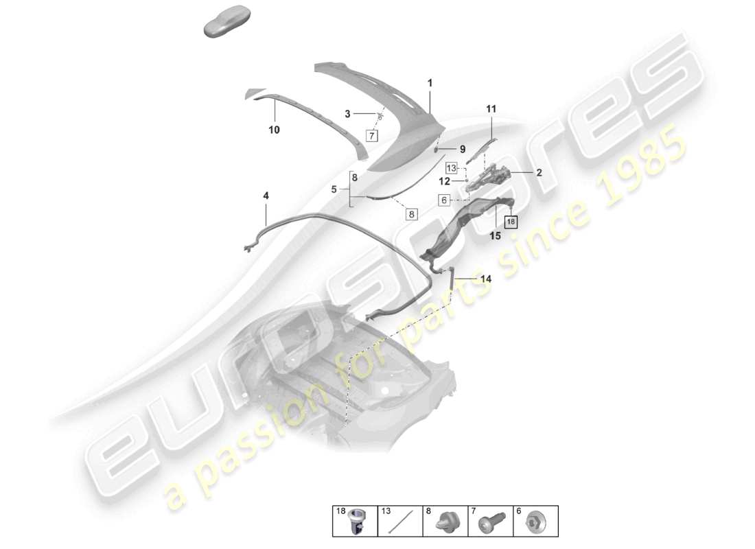 porsche 2023 (992-1 turbo / s) cabrio top stowage box cover ersatzteildiagramm