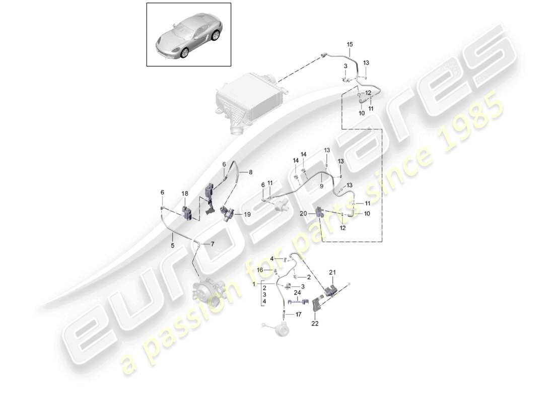 porsche 2025 (718 cayman) steuerleitung wastegate kühlmittelpumpe bypassventil teilediagramm