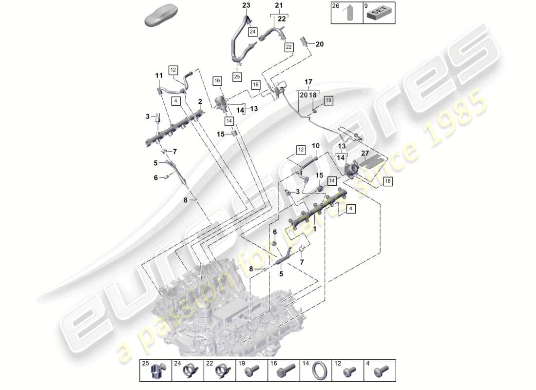 porsche 2025 (cayenne e3 pa) kraftstoffsammelrohr hochdruckinjektor hochdruckpumpe kraftstoffleitung teilediagramm