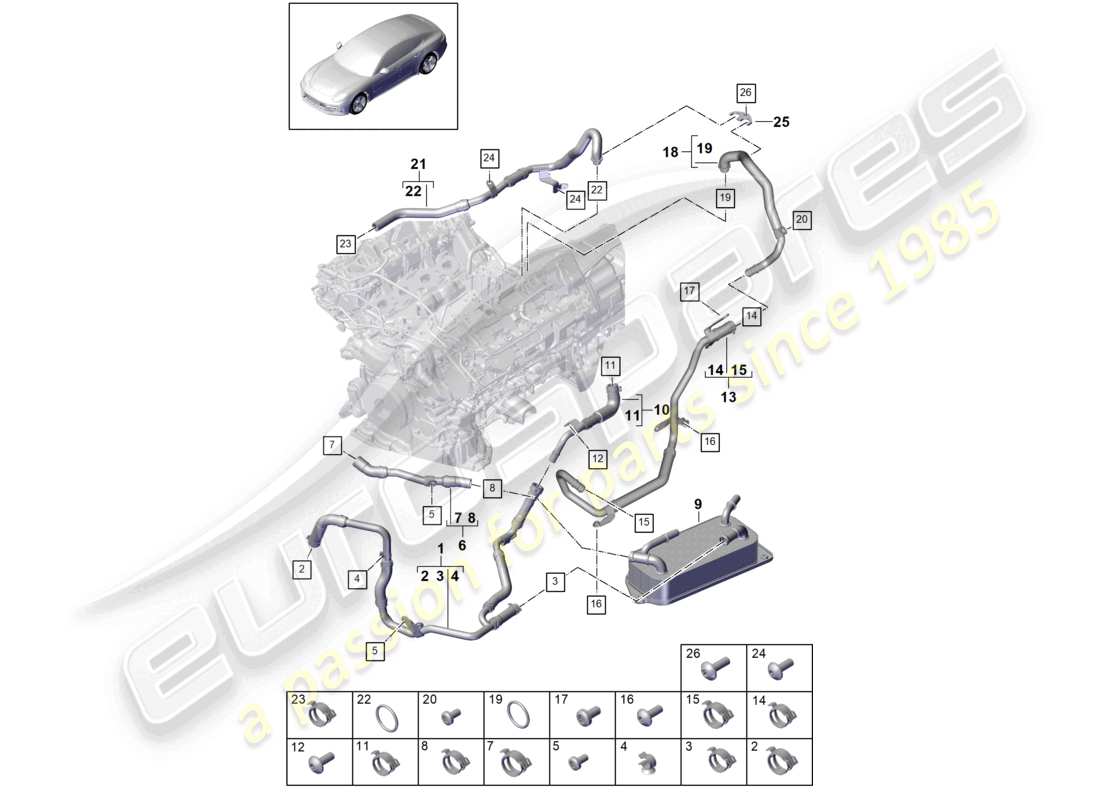 porsche 2021 (panamera 971-1) kühlmittelkühlsystem für fahrzeuge mit hybridantrieb ersatzteildiagramm