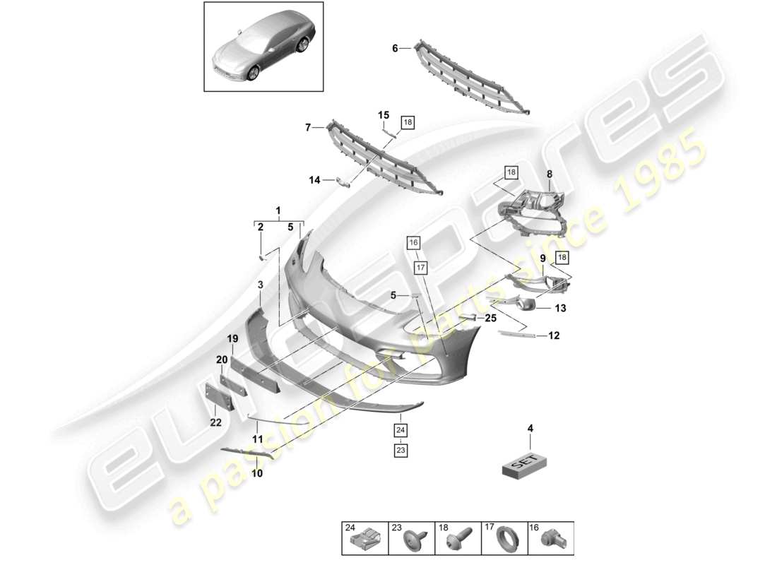 porsche 2021 (panamera 971-1) stoßstange vorne gts ersatzteildiagramm