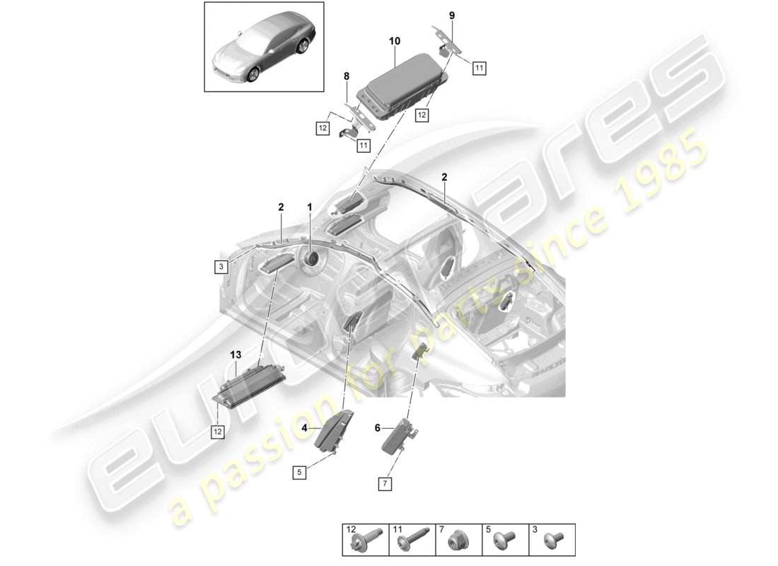 porsche 2021 (panamera 971-1) airbag-teilediagramm