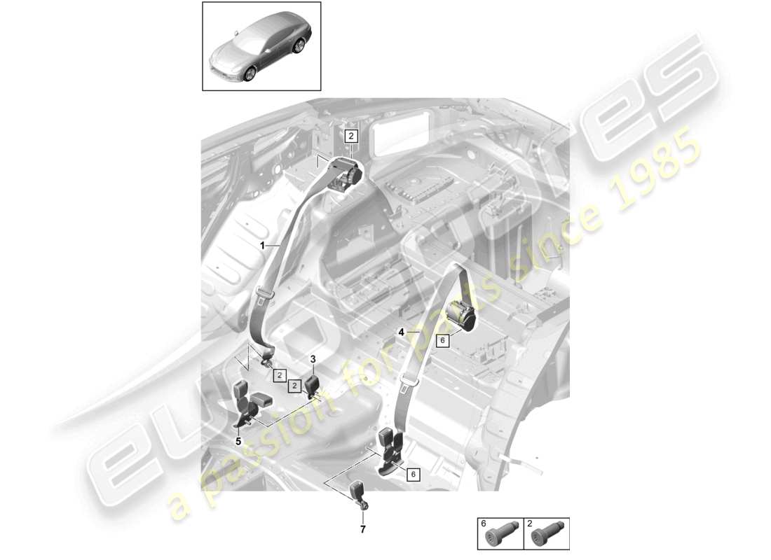 porsche 2021 (panamera 971-1) sicherheitsgurt mit hinterer gurtstraffereinheit teilediagramm