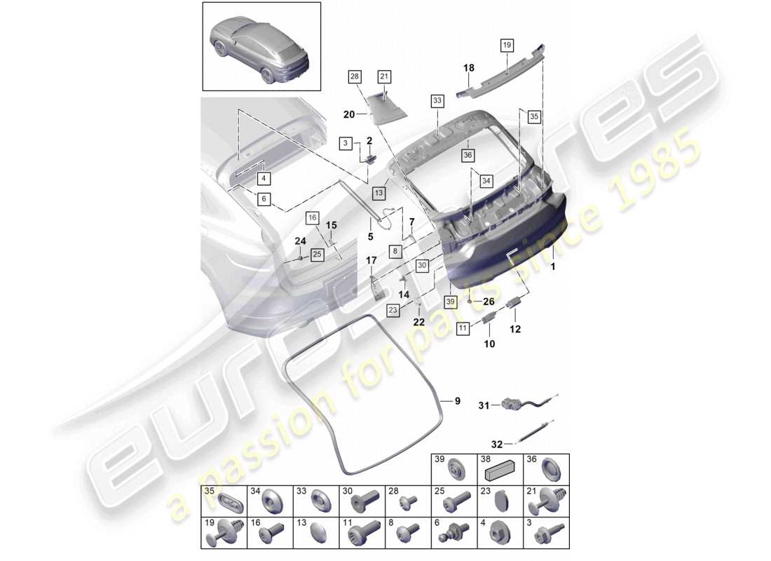 porsche 2024 (cayenne e3 9ya/9yb) heckdeckel coupé teilediagramm