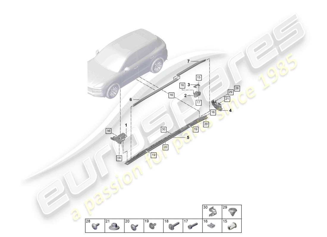 porsche 2025 (cayenne e3 pa) seitenteilverkleidung basic zubehör teilediagramm