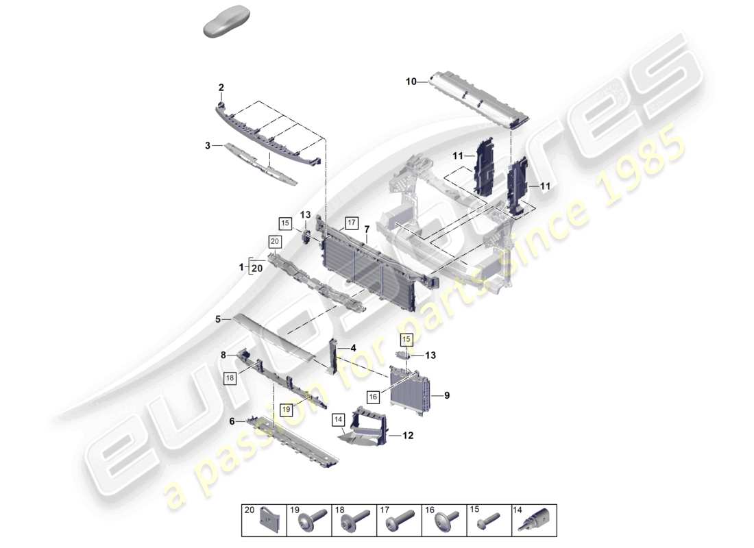 porsche 2025 (cayenne e3 pa) luftführung vorne und plattenblock-teilediagramm