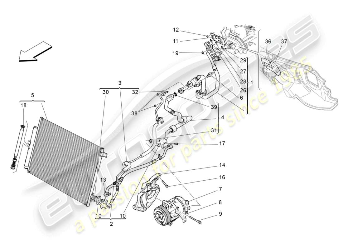 maserati levante (2017) klimaanlage: geräte im motorraum ersatzteildiagramm