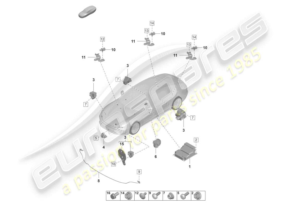 porsche 2023 (panamera 971-2) steuergerät sensoren airbag drucksensor fußgängerschutz teilediagramm