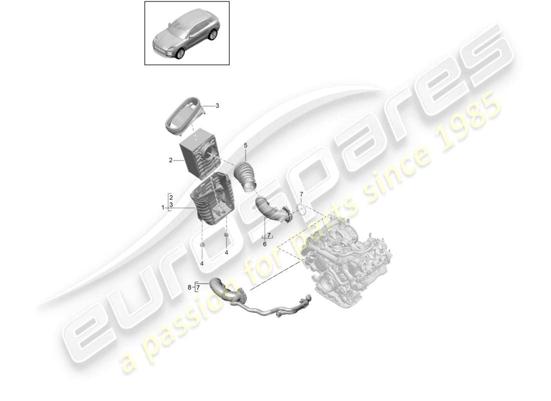 porsche 2021 (macan) luftfilterelement luftfiltergehäuse teilediagramm