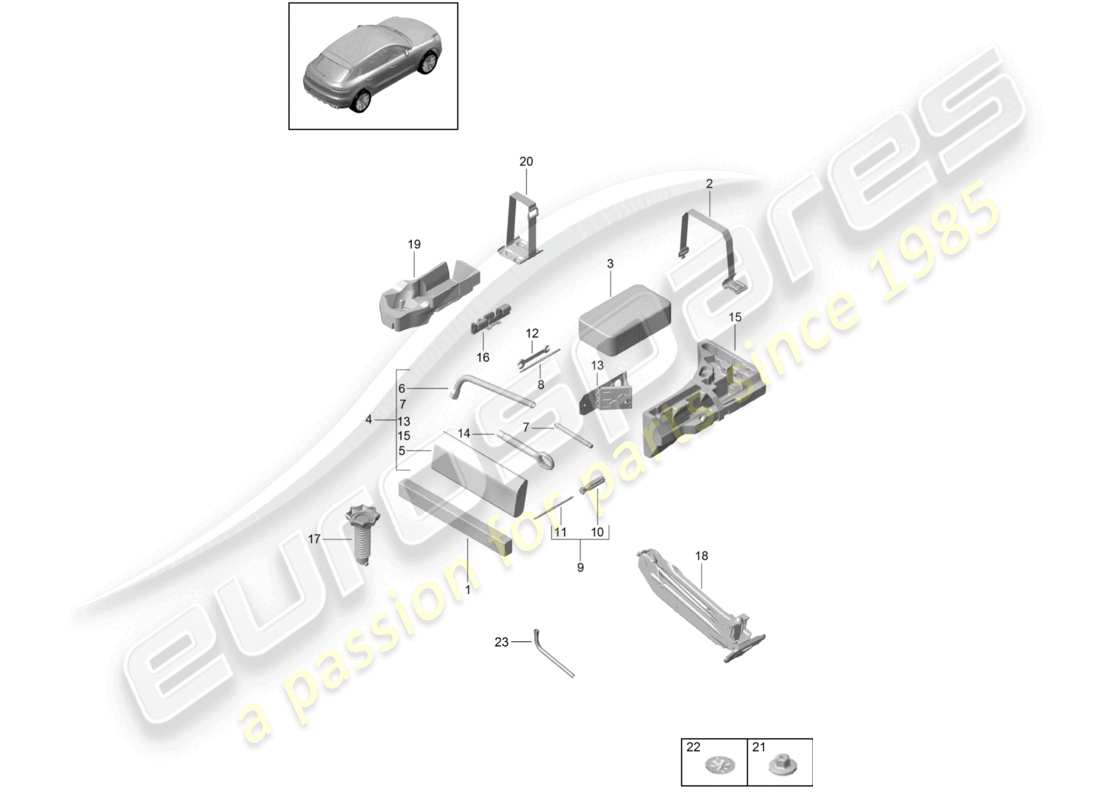 porsche 2024 (macan) werkzeugwagenheber warndreieck erste-hilfe-kasten teilediagramm