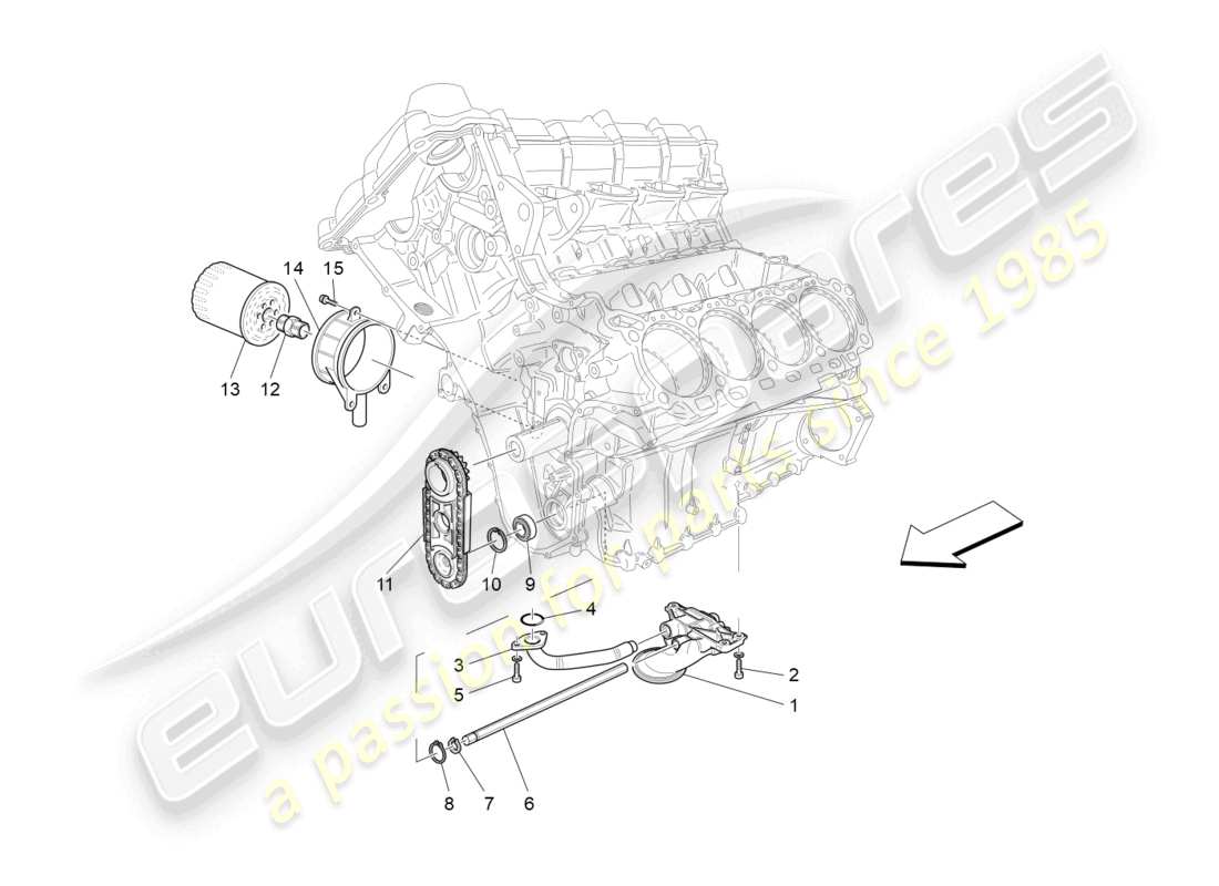 maserati granturismo mc stradale (2011) schmiersystem: pumpe und filter teilediagramm