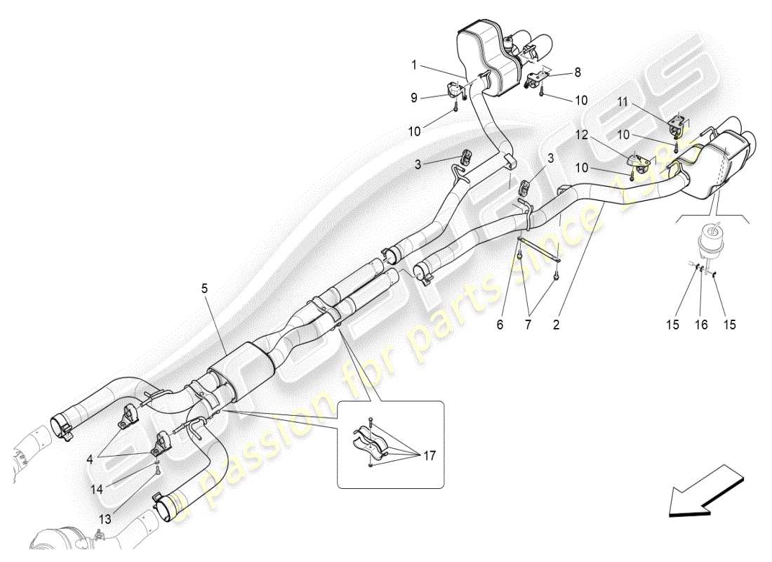 maserati ghibli (2019) schalldämpfer ersatzteildiagramm