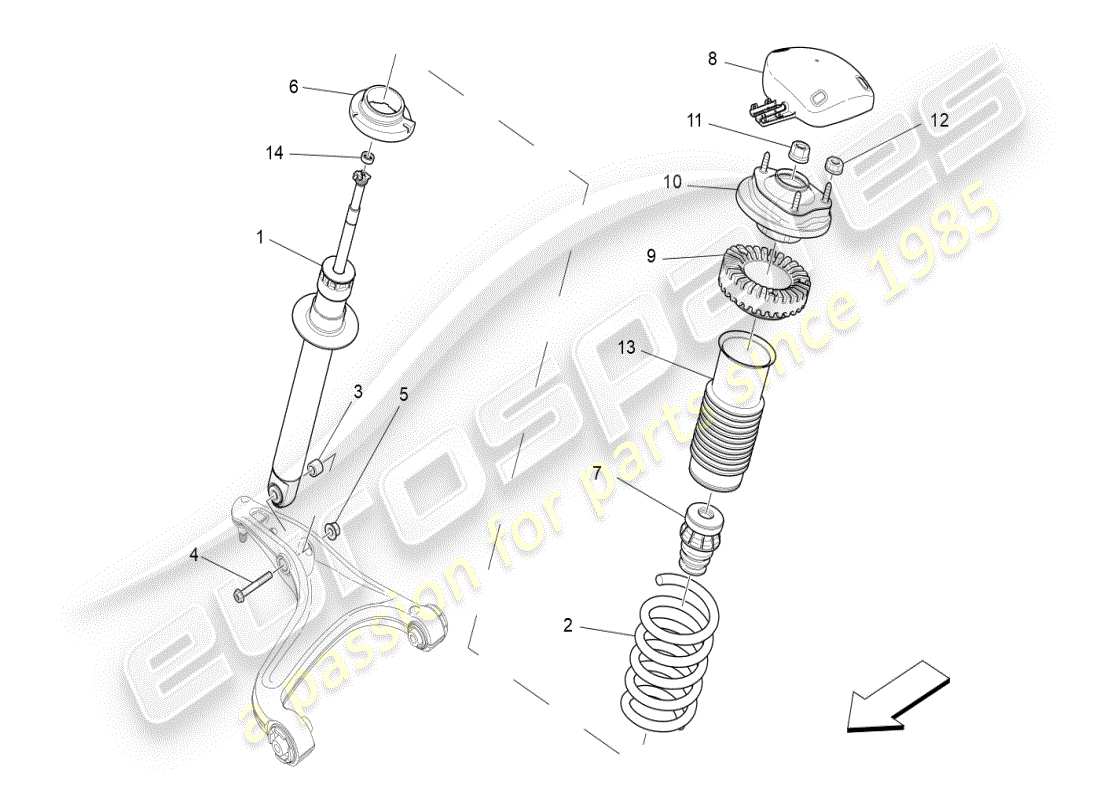 maserati ghibli (2021) vordere stossdämpfereinrichtungen teilediagramm