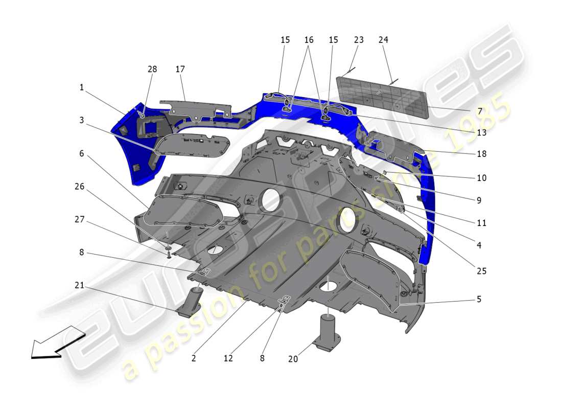maserati mc20 (2022) hintere stoßstange teilediagramm
