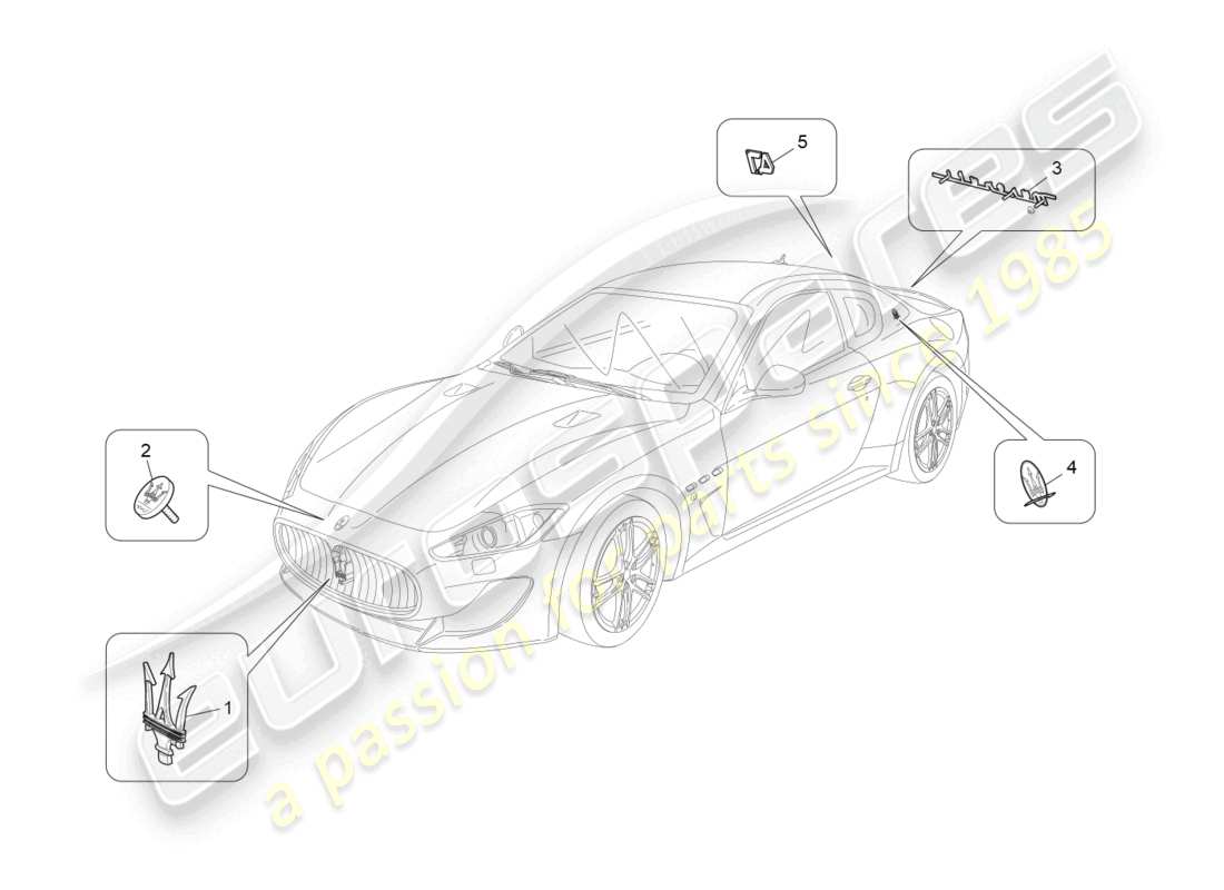 maserati granturismo mc stradale (2012) verzierungen, marken und symbole teilediagramm