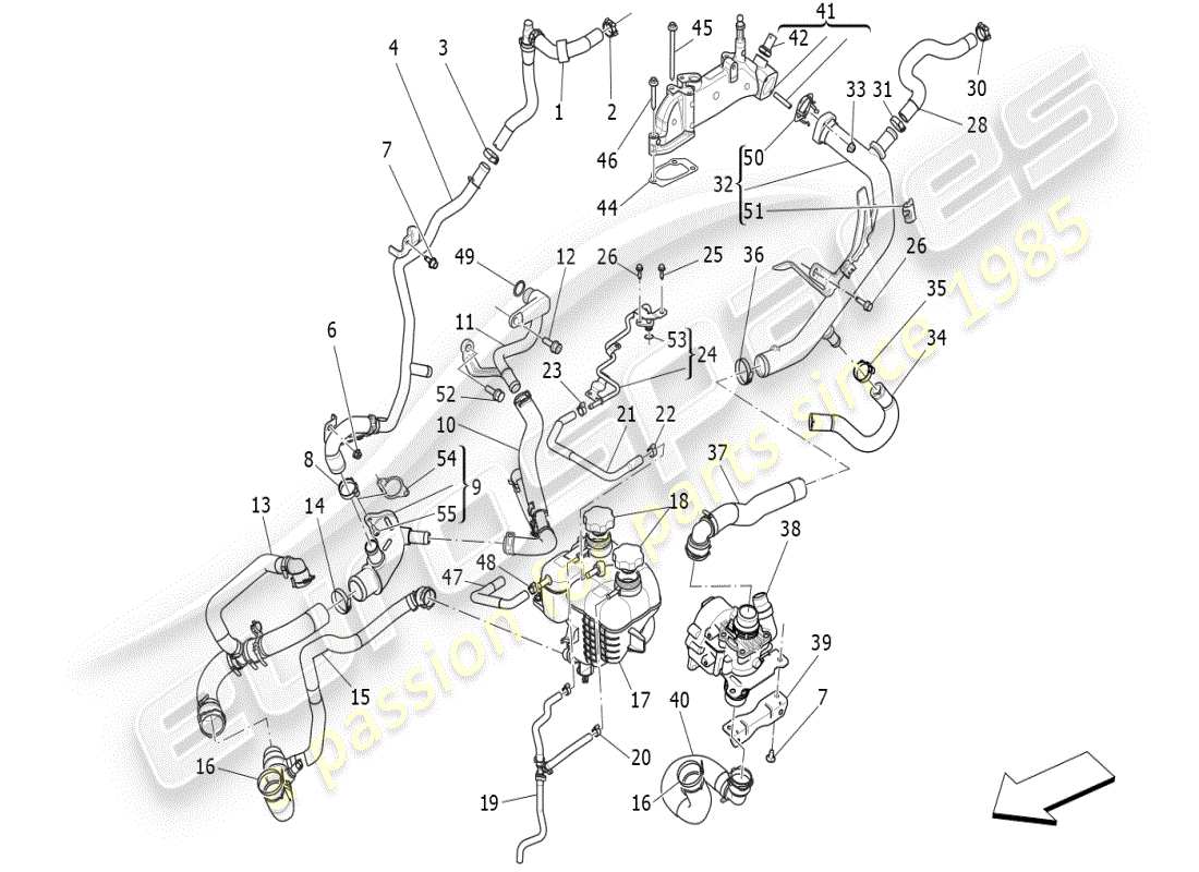 maserati ghibli (2021) kühlsystem: nähre und leitungen ersatzteildiagramm