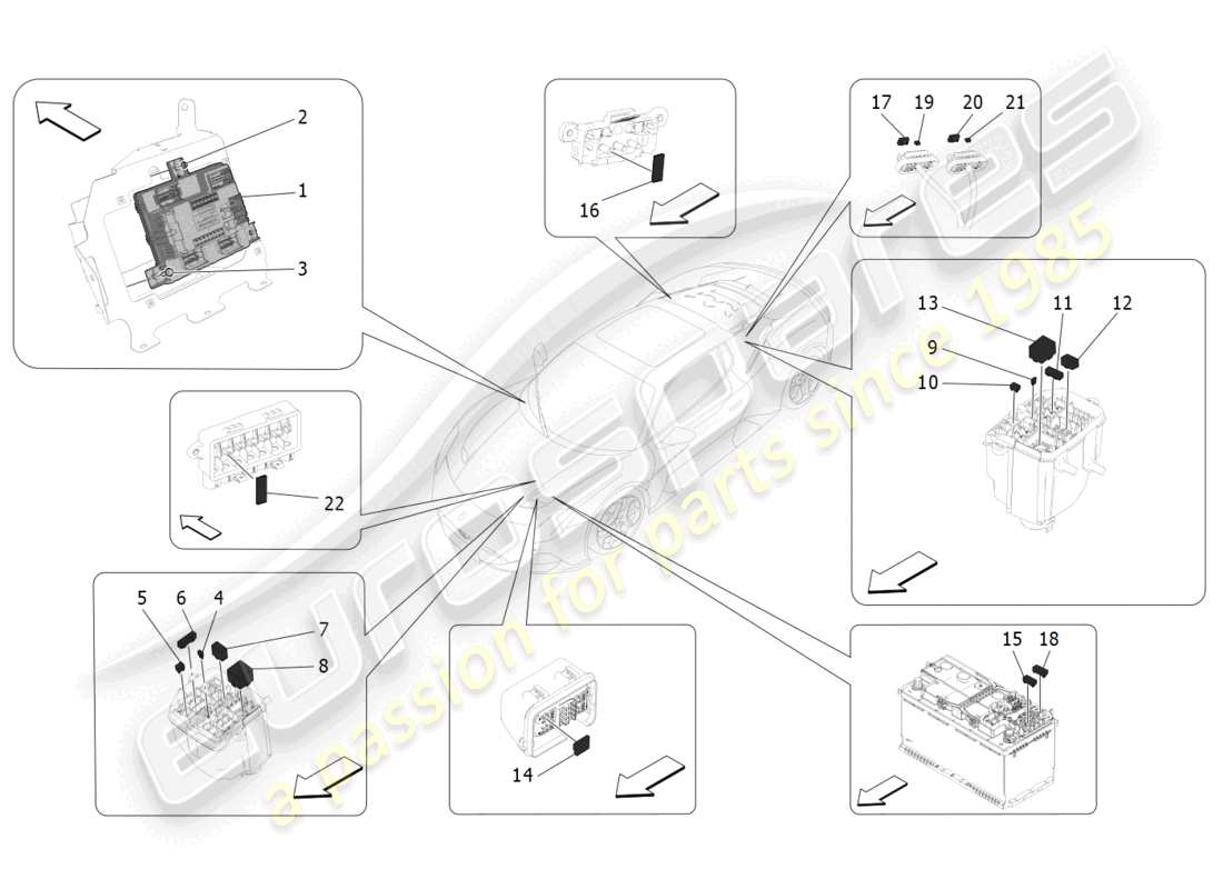 maserati mc20 (2022) relais, sicherungen und kästen teilediagramm