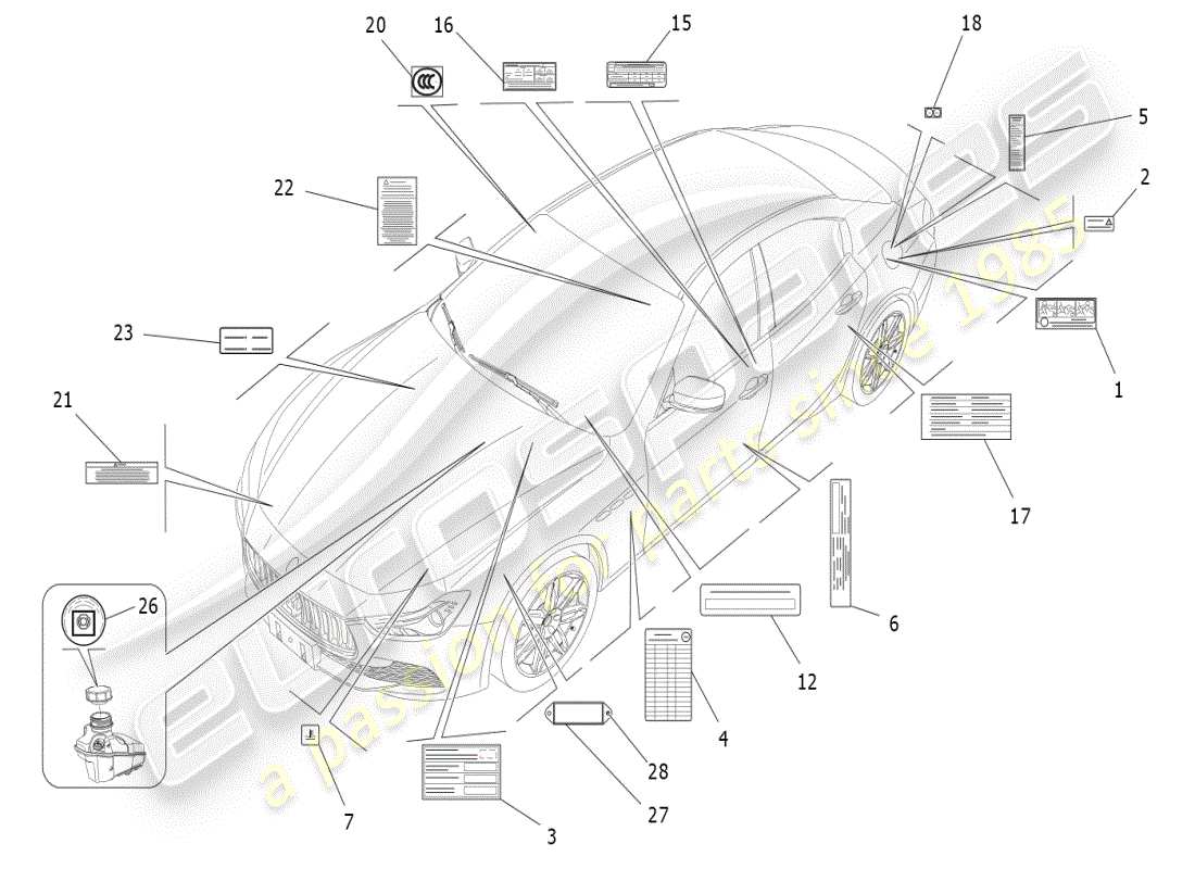 maserati ghibli (2019) aufkleber und etiketten ersatzteildiagramm