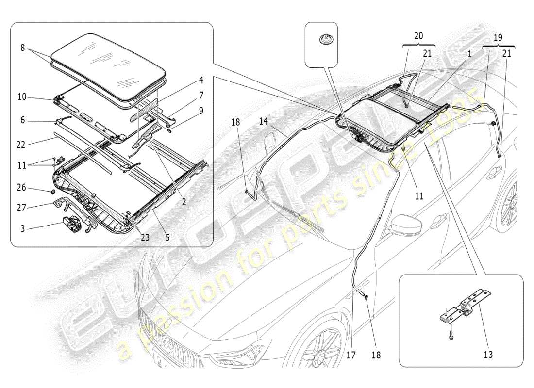 maserati ghibli (2019) schiebedach-teilediagramm