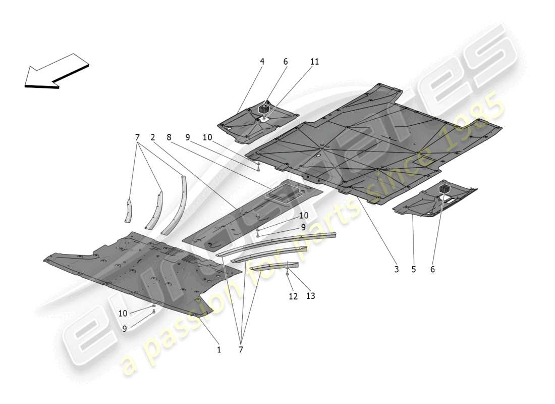 maserati mc20 (2022) unterboden- und unterflurschutz teilediagramm