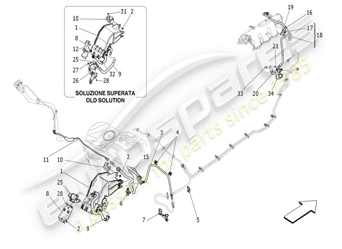 maserati ghibli (2021) kraftstoffdampf-rückführungssystem teilediagramm