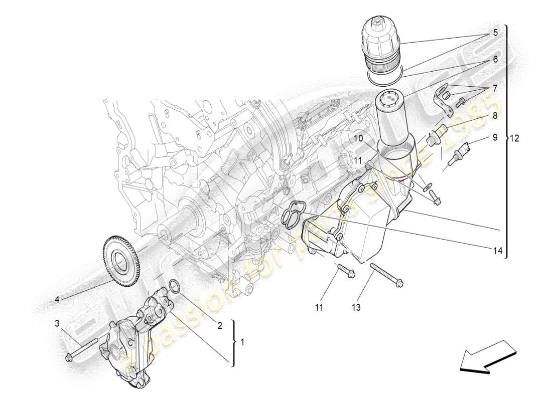 maserati ghibli (2021) schmiersystem: pumpe und filter teilediagramm