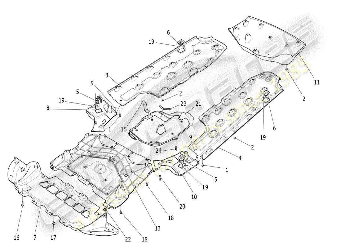 maserati ghibli (2019) unterboden- und unterflurschutz teilediagramm