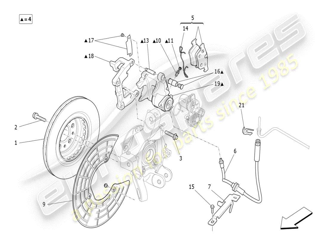 maserati ghibli (2021) bremsvorrichtungen an den hinterrädern ersatzteildiagramm