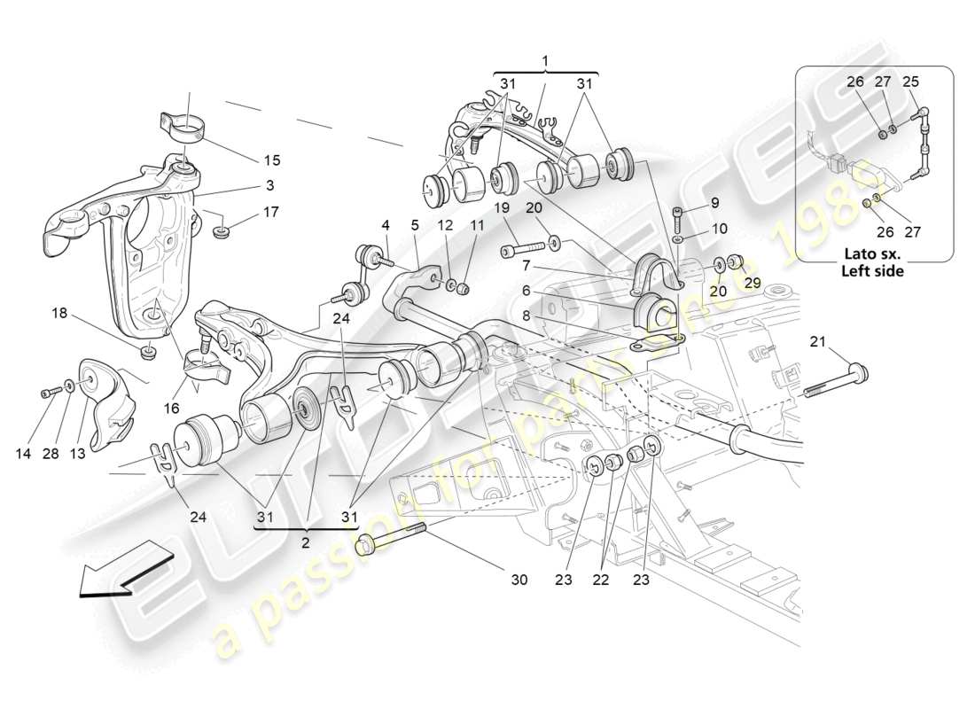 maserati granturismo mc stradale (2012) vordere aufhängung teilediagramm