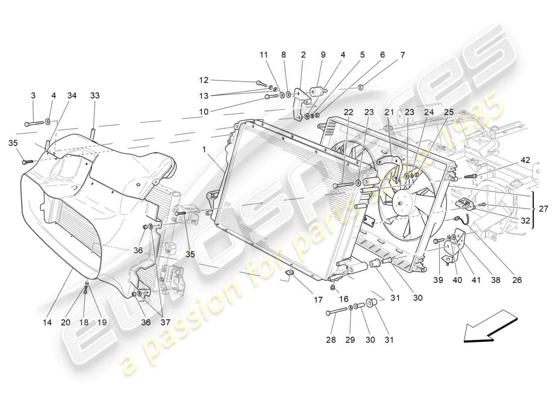 maserati granturismo mc stradale (2012) kühlung: luftkühler und kanäle teilediagramm