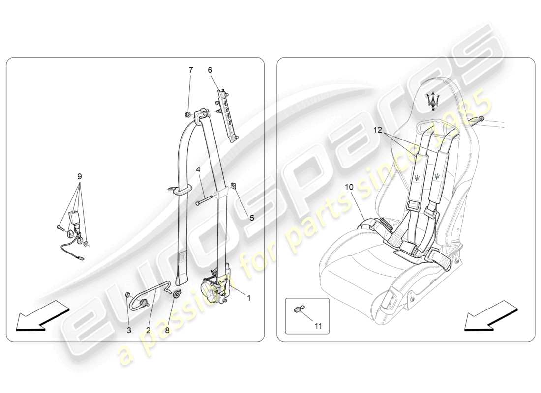 maserati granturismo mc stradale (2012) vordere sicherheitsgurte ersatzteildiagramm
