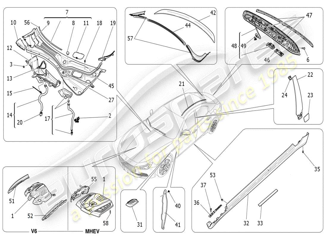 eine teilezeichnung aus dem maserati ghibli (2020) teilekatalog