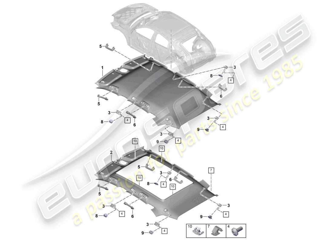 porsche 2025 (cayenne e3 pa) dachverkleidung und zubehör coupé-teilediagramm