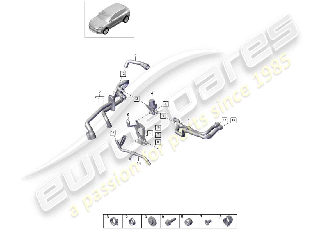 porsche 2021 (macan) heizung r4 2,0l tfsi wasserkasten für modelle mit zusatzheizung teilediagramm