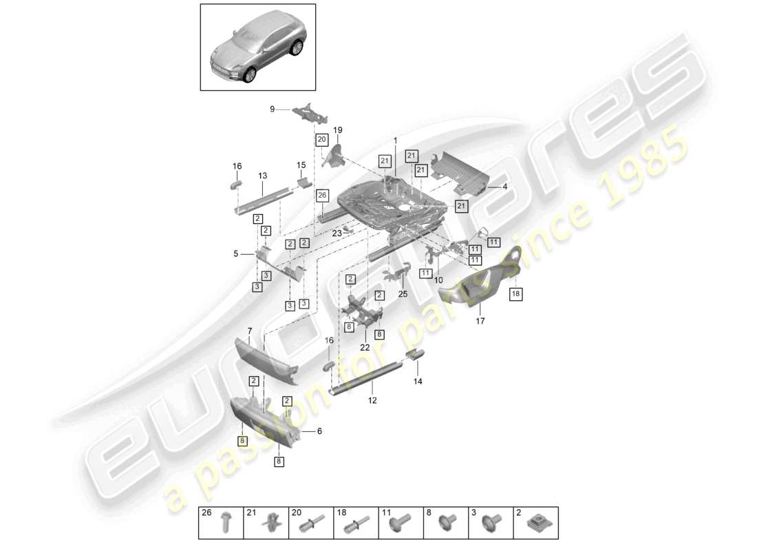 porsche 2021 (macan) rahmen für sitz zubehör verschiedenes vordersitze teilediagramm