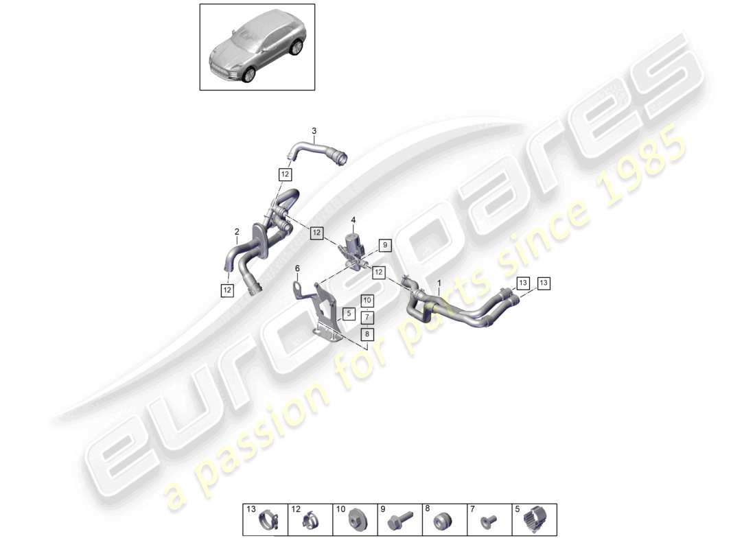 porsche 2021 (macan) heizung v6 2,9l turbo wasserkasten für modelle mit zusatzheizung ersatzteildiagramm