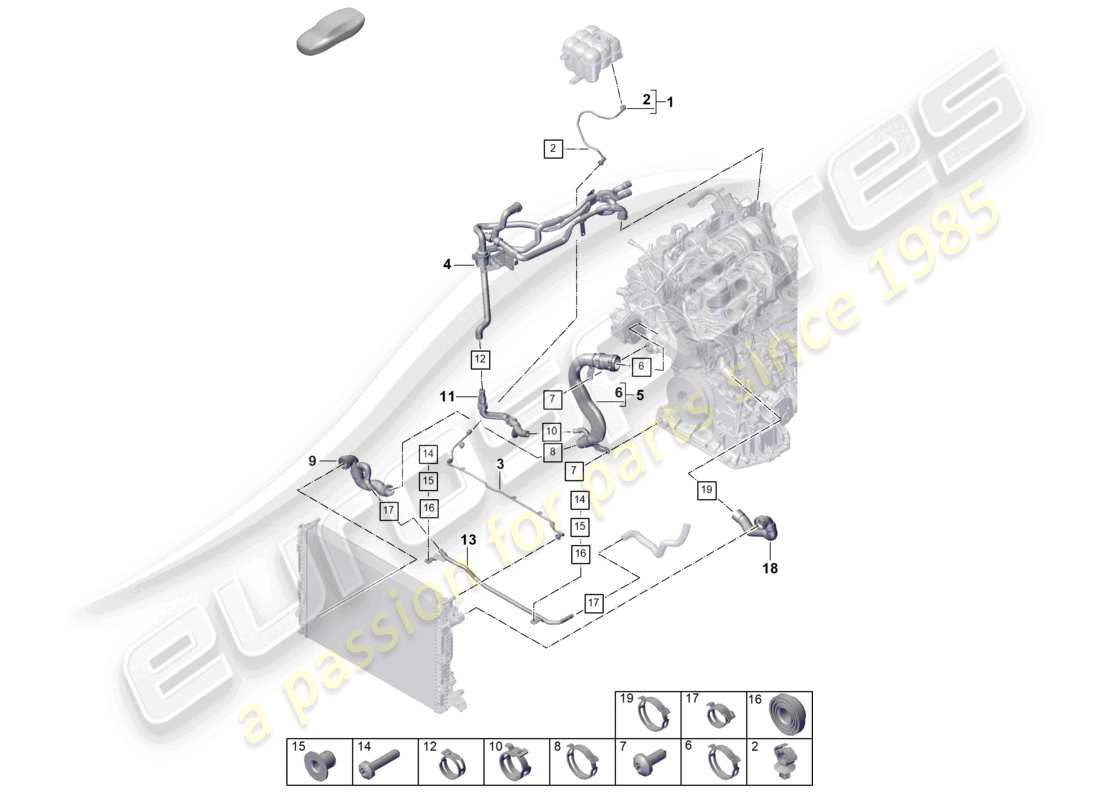 porsche 2025 (cayenne e3 pa) kühlmittelkühlsystem kühlmittelrohr teilediagramm