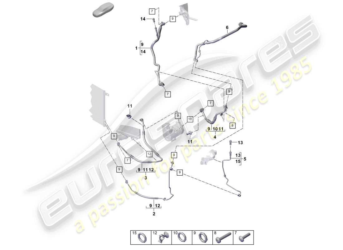 porsche 2023 (cayenne e3 pa) kältemittelkreislauf für fahrzeuge mit hybridantrieb teilediagramm