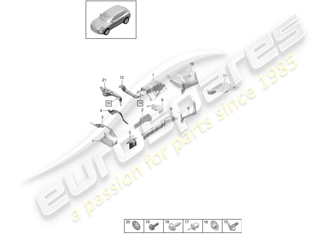 porsche 2021 (macan) zierleisten wärmedämmung unterboden teilediagramm