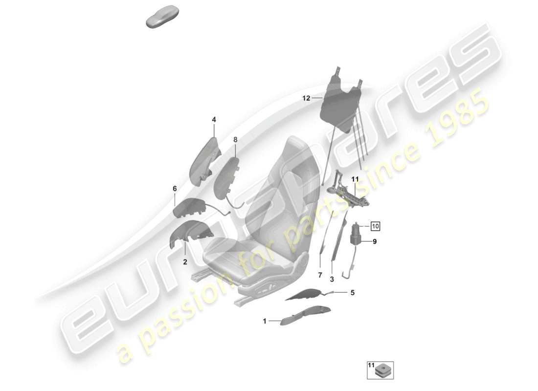 porsche 2026 (992-2 gt3/rs/st) pneumatische komponenten für sitz für modelle mit elektrisch verstellbaren 18-way sitzen ersatzteildiagramm