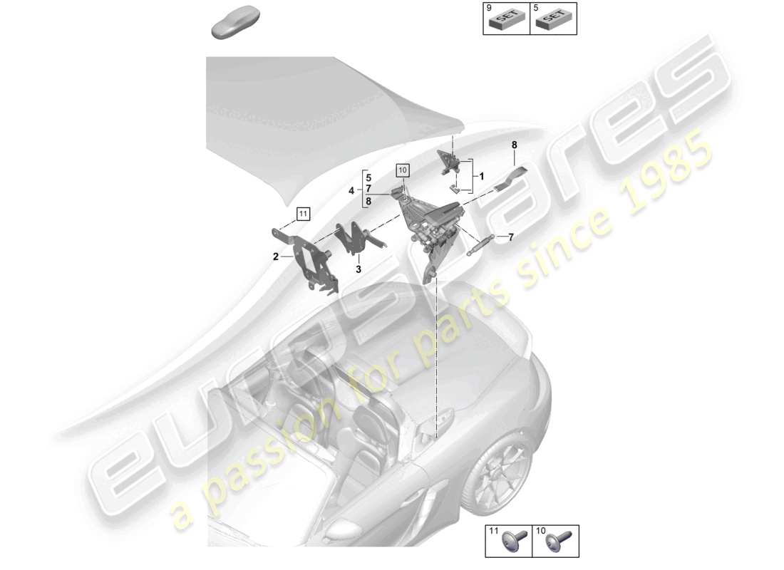 porsche 2021 (718 boxster spyder) spannvorrichtung finne teilediagramm